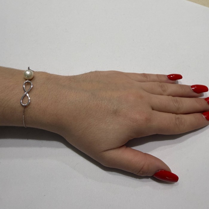 14K white gold chain bracelet with pearl