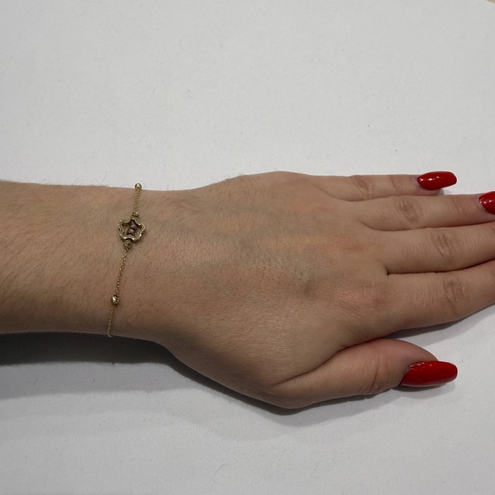 14K gold chain bracelet with zircon stones