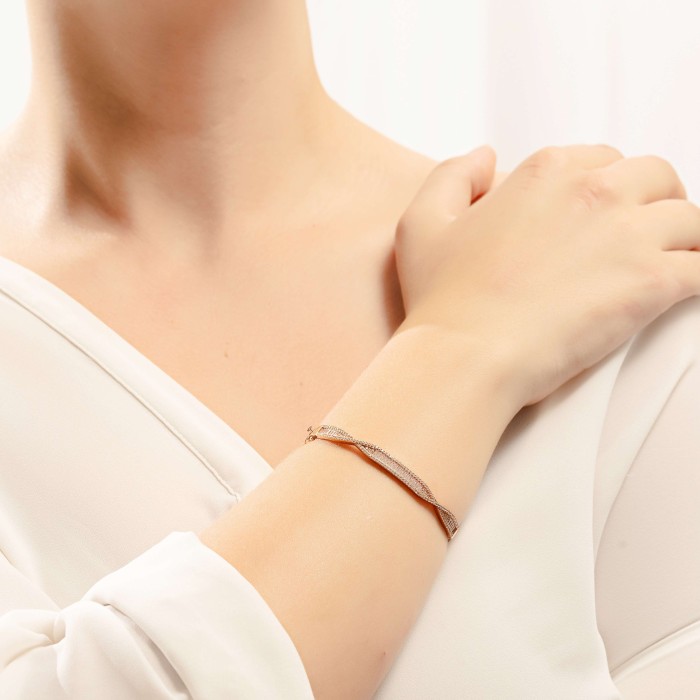 14K rose gold hinged bracelet with zircon