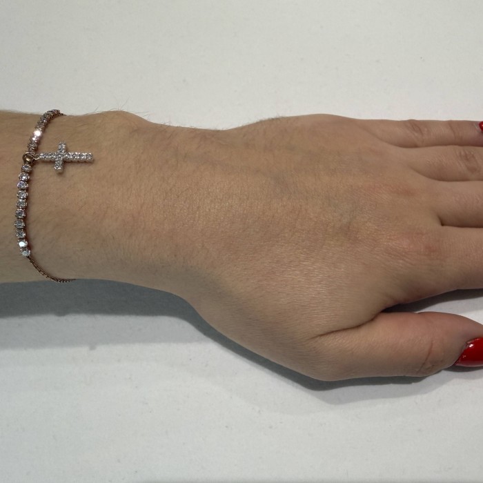 Ροζ χρυσό βραχιόλι 14Κ με ζιργκόν