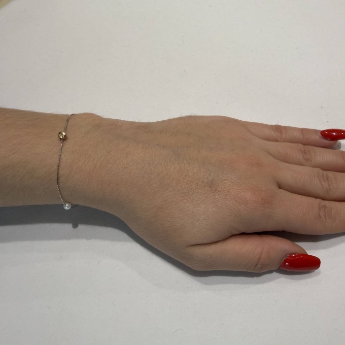 14K white gold chain bracelet with pearl