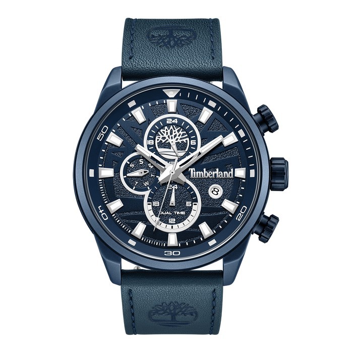 Timberland multifunction watch with blue dial and blue leather strap