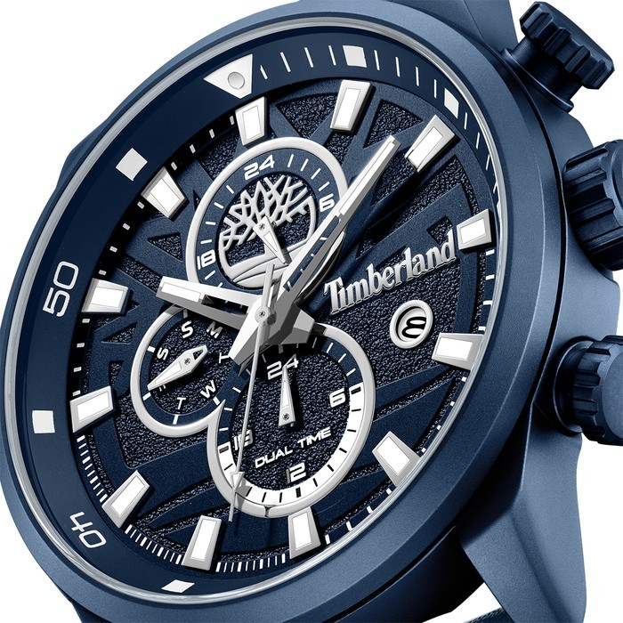 Timberland multifunction watch with blue dial and blue leather strap