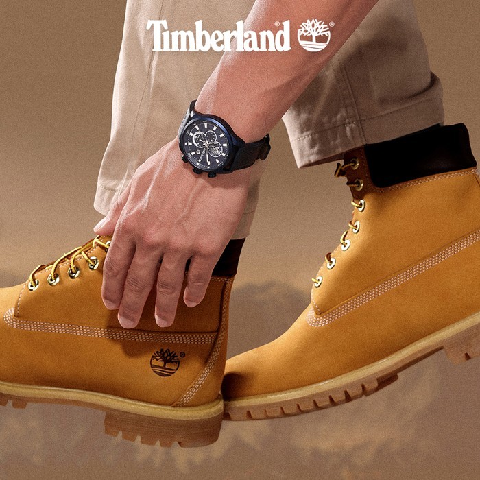 Timberland multifunction watch with blue dial and blue leather strap