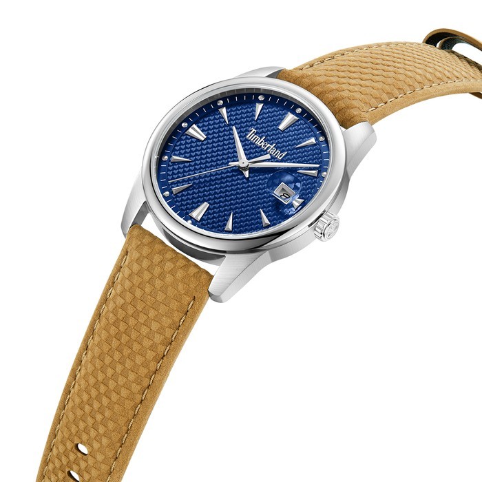 Ρολόι Timberland με μπλε καντράν και καφέ δερμάτινο λουρί