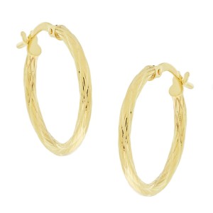 14K gold hoop earrings with engraved texture
