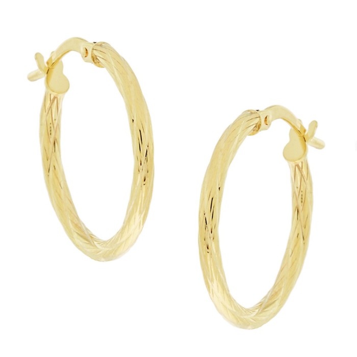 14K gold hoop earrings with engraved texture
