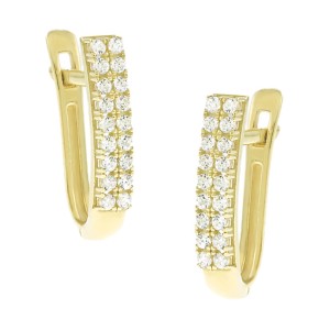 14K gold huggie earrings with double row zircon stones