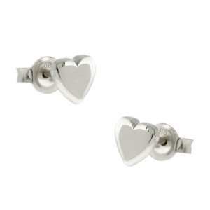 14K white gold heart stud earrings