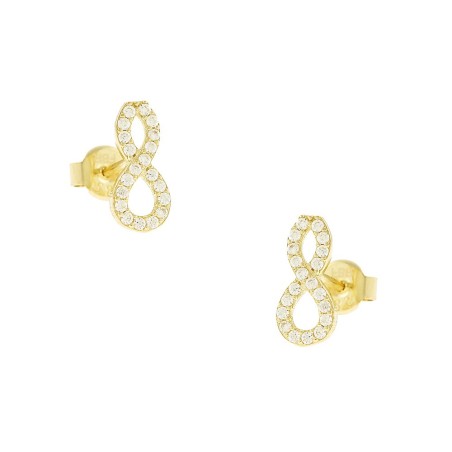 14K gold infinity stud earrings with zircon stones