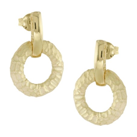 14K gold textured drop earrings with circular design