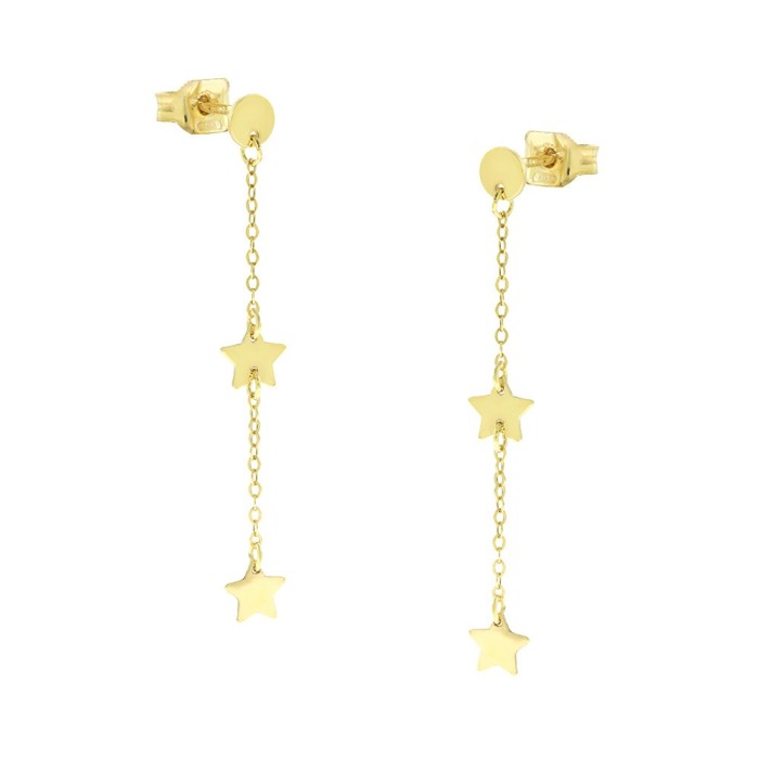 14K gold dangling earrings with star elements