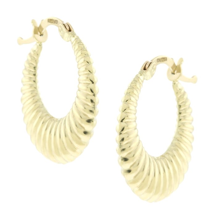14K gold hoop earrings with textured design