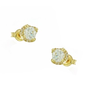 Χρυσά σκουλαρίκια Κ14 με κεντρική πέτρα ζιργκόν και πλάγια μικρά ζιργκόν