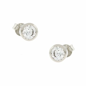 14K white gold stud earrings with zircon stone