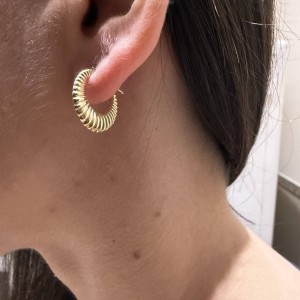 14K gold hoop earrings with textured design