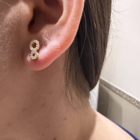 14K gold infinity stud earrings with zircon stones