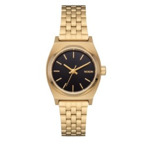 Nixon watch with gold bracelet and black dial