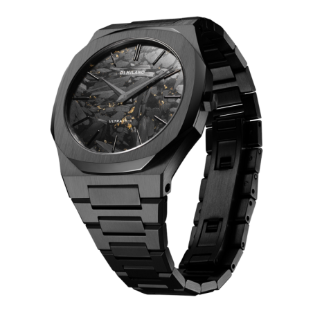 D1 Milano ultrathin watch with black textured dial and stainless steel bracelet