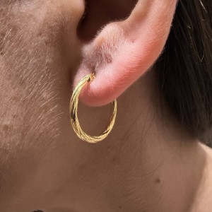 14K gold hoop earrings with engraved texture