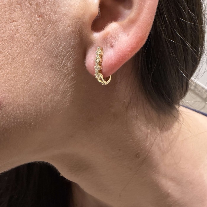 14K gold hinged earrings with zircon stones