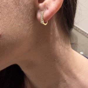 14K gold huggie earrings with double row zircon stones