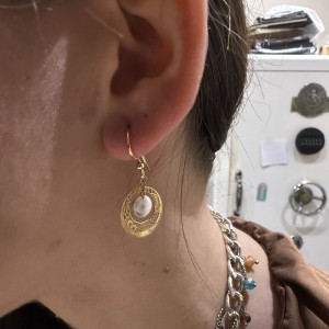 14K two-tone gold drop earrings