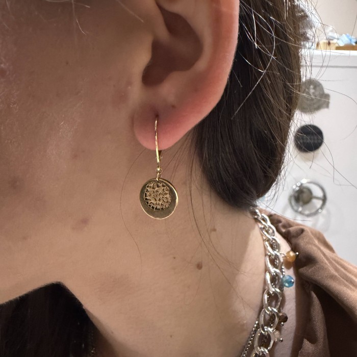 14K gold drop earrings with engraved disc