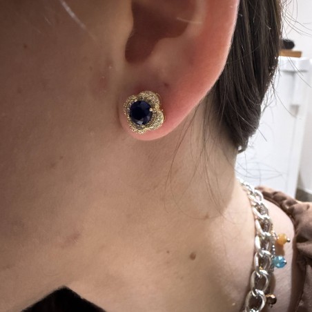 14K gold earrings with blue zircon and zircon stones