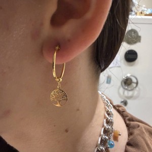 Χρυσά σκουλαρίκια κρίκοι Κ14 με δέντρο ζωής