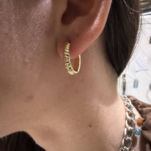 14K gold textured hoop earrings