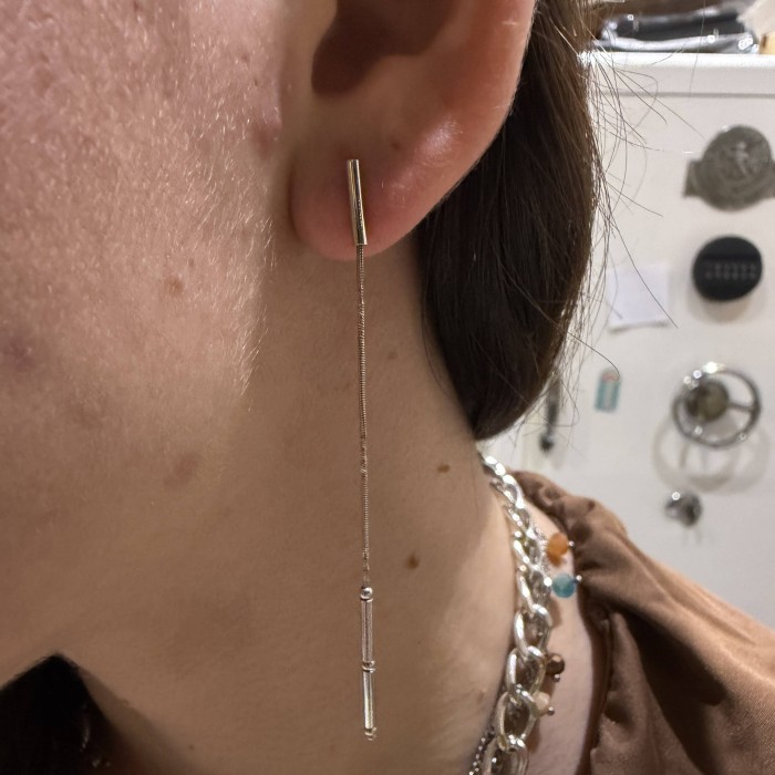 14K white gold long drop earrings