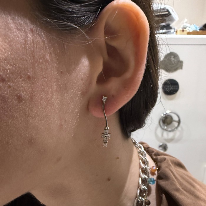 14K white gold cross drop earrings with zircon stones