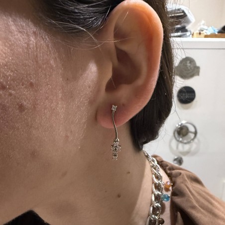 Λευκόχρυσα σκουλαρίκια κρεμαστά σταυρός Κ14 με ζιργκόν