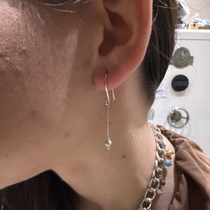 14K white gold drop earrings with sphere detail