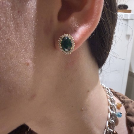 Χρυσά σκουλαρίκια καρφωτά Κ14 με πράσινη πέτρα και ζιργκόν