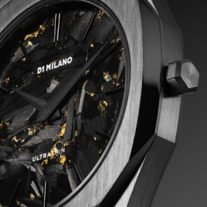 D1 Milano ultrathin watch with black textured dial and stainless steel bracelet