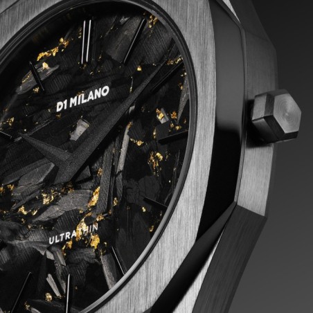 D1 Milano ultrathin watch with black textured dial and stainless steel bracelet