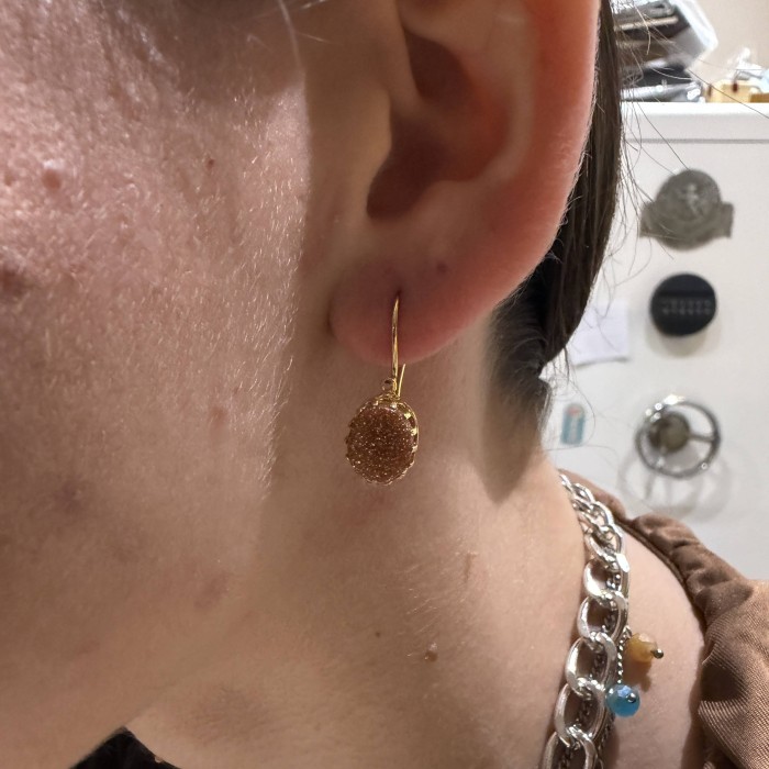 14K Gold Drop Earrings with Brown Stone | TopGold