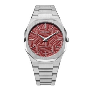D1 Milano ultrathin watch with red textured dial and stainless steel bracelet