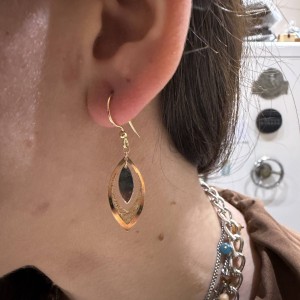 14K gold two-tone drop earrings with oval design