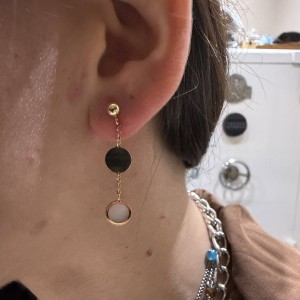 14K gold drop earrings with circular elements