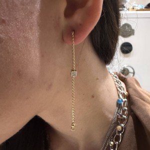 Δίχρωμα σκουλαρίκια Κ14 μακριά αλυσίδα