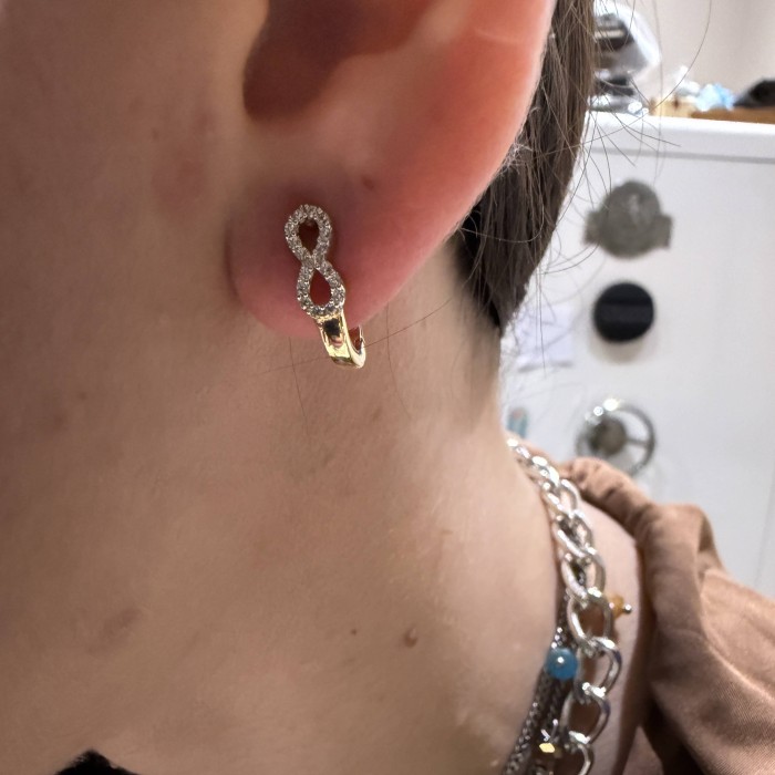 14K gold two-tone earrings with zircon stones in infinity design