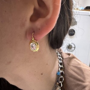 14K gold drop earrings with round zircon stone