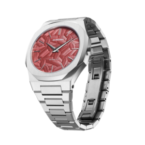 D1 Milano ultrathin watch with red textured dial and stainless steel bracelet