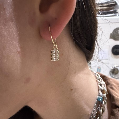 14K gold drop earrings with multi-stone zircon design