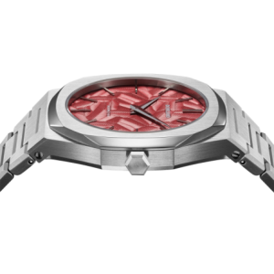 D1 Milano ultrathin watch with red textured dial and stainless steel bracelet