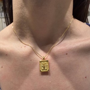 14K gold double-sided Byzantine coin pendant with zircon stones