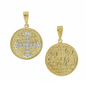 14K two-tone double-sided Byzantine coin pendant